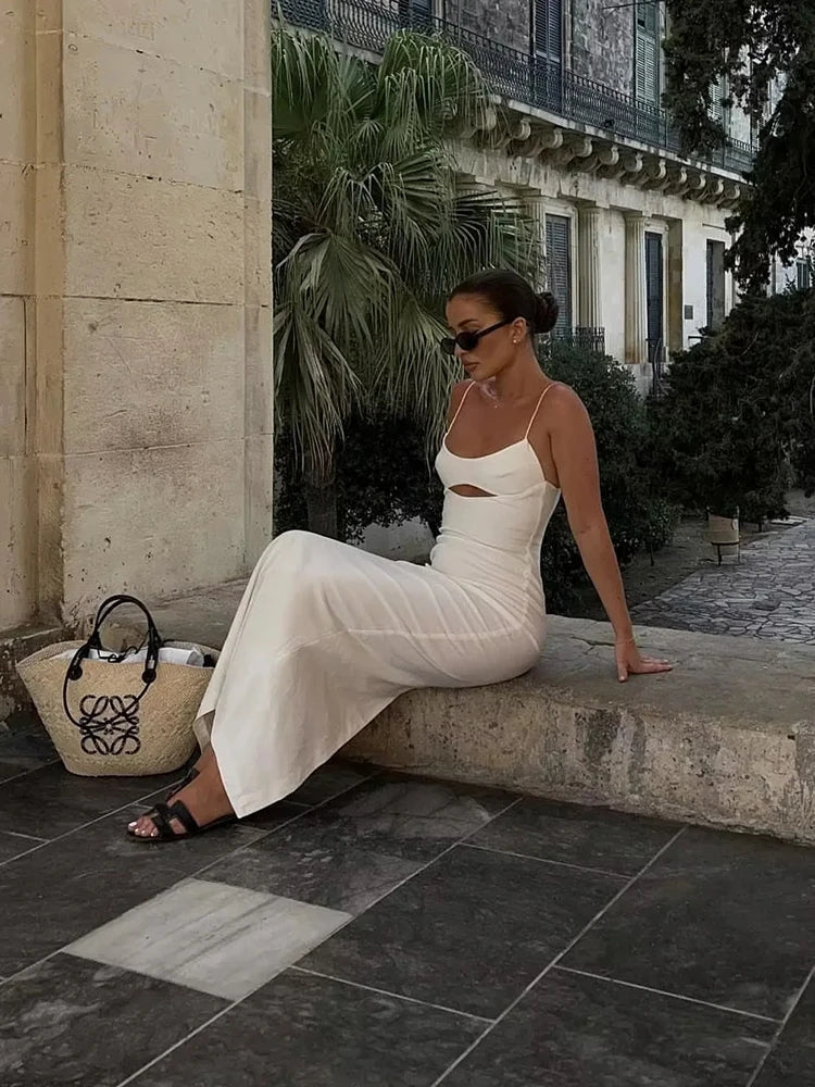 SEASIDE ROMANCE BACKLESS MIDI DRESS