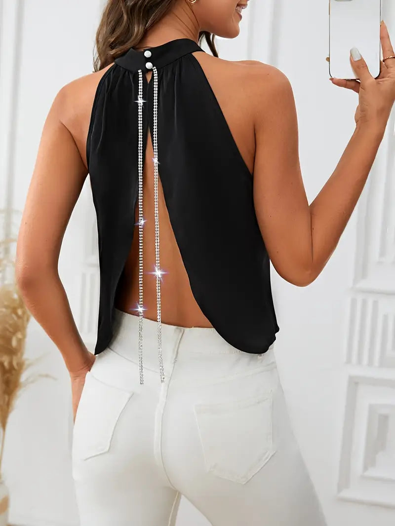 SERENE ECLIPSE HALTER NECK BACKLESS BLOUSE