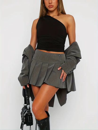 RETRO RUCHE SHOULDER CROP TOP