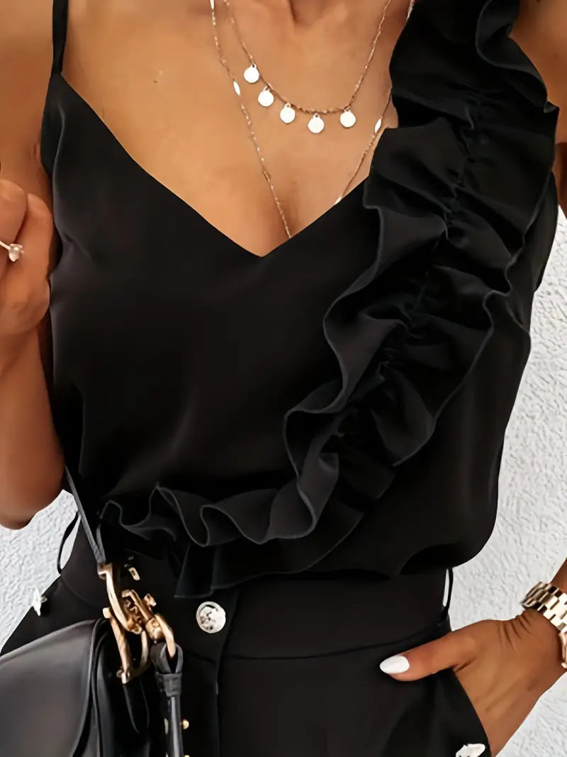 BELLA FLOUNCE V-NECK SLEEVELESS BLOUSE