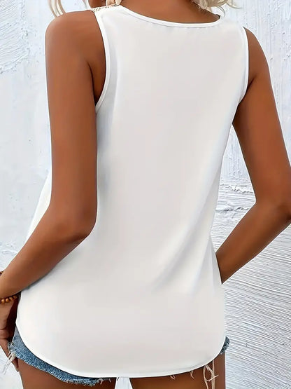 WHITE SERENITY SLEEVELESS V-NECK BLOUSE