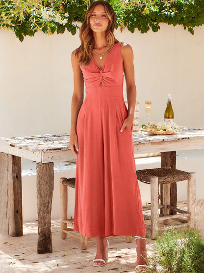 NEW V NECK CUTOUT HIGH-WAIST JUMPSUITS