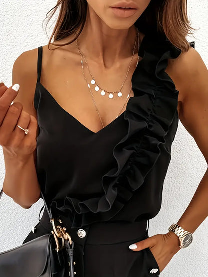 BELLA FLOUNCE V-NECK SLEEVELESS BLOUSE