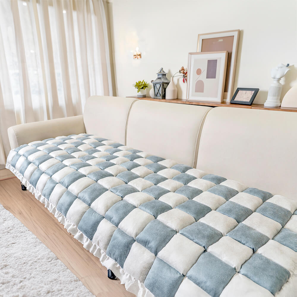 Large Plaid Square Fuzzy Couch Cover