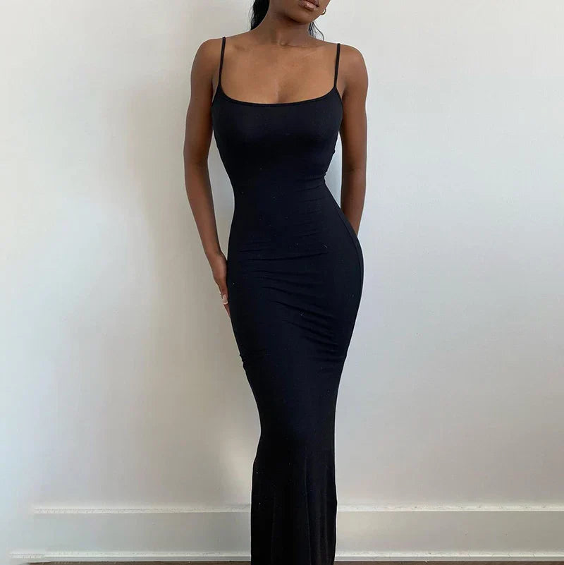SULTRY SATIN SLEEVELESS MAXI DRESS