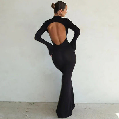 Midnight Aura Backless Maxi Dress