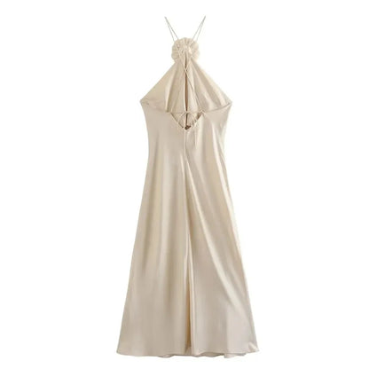 BLOOM ELEGANCE: SATIN WHISPER HALTER DRESS