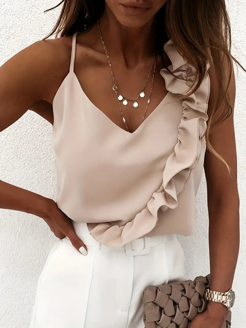 BELLA FLOUNCE V-NECK SLEEVELESS BLOUSE