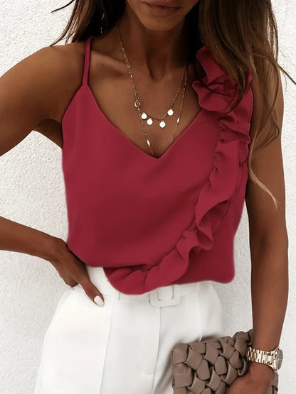 BELLA FLOUNCE V-NECK SLEEVELESS BLOUSE
