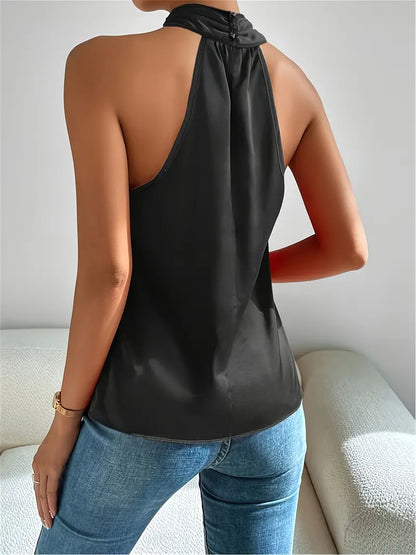 CROSS FRONT HALTER NECK CROP TOP