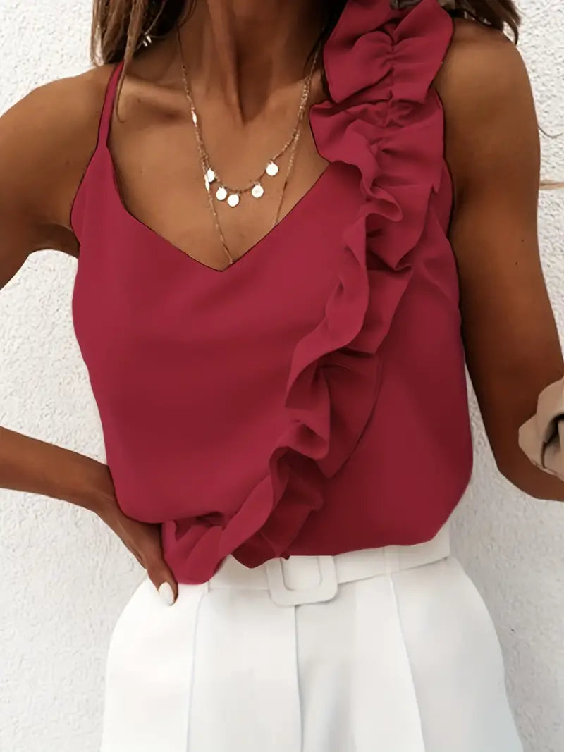 BELLA FLOUNCE V-NECK SLEEVELESS BLOUSE